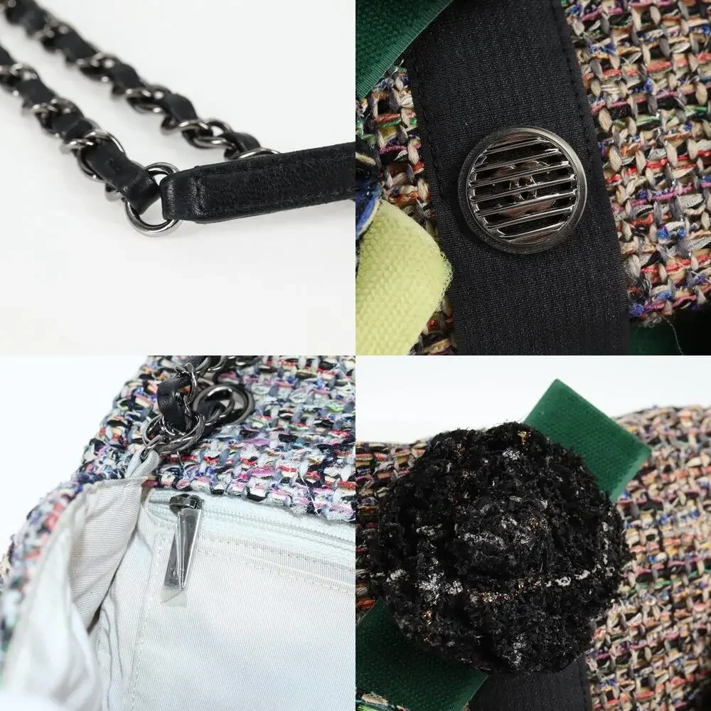 Chanel Matelasse Tweed Camellia Chain Shoulder Bag Multicolor